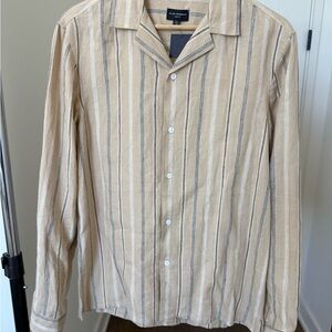 Club Monaco Long Sleeve Striped Linen Button-Up Shirt